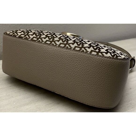 DKNY Bryce Demi Jacquard Monogram Logo Shoulder Bag Brown Beige Taupe - Picture 4 of 9